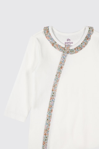 Panço Liberty Kumaş Biye Detaylı Yenidoğan Tulum Beyaz 5611GN30002