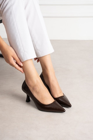 Dabab Shoes Belen Kahve Kadın Kırışık Rugan Sivri Burun 7 Cm İnce Topuklu Stiletto Ayakkabı Kahverengi