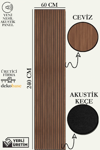 60x240 Cm Ceviz Renk Akustik Ahşap Duvar Paneli