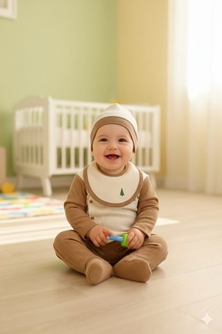 Erkek Bebek 4'lü Zıbın Takımı 1-6 Ay Kahverengi