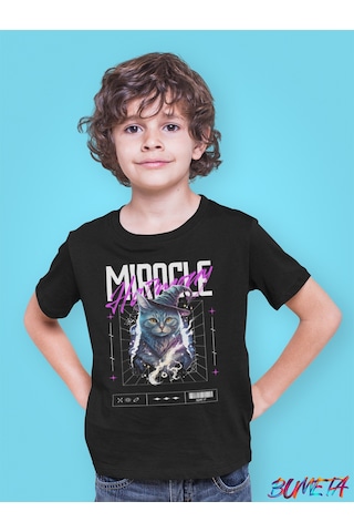Bumeta Mucize Büyücü Kedi Cat Çocuk Tişört T-shirt Siyah