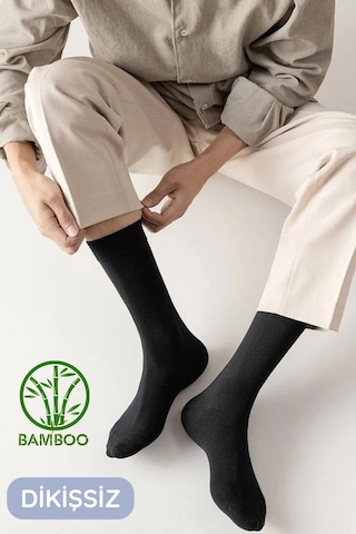 Kral Socks Erkek Yazlık Bambu Soket Uzun 8 Çift Karma Renkli Çorap Siyah