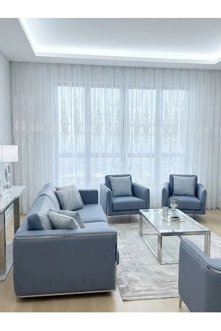 Nivemeshome Hayallife Aplik-6 Altın 1/2,5 Pileli Tül Perde Apm Ekru