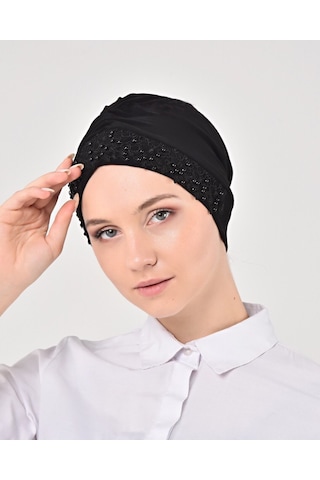 İncili Bantlı Dantelli Bone Sdfpıbdb1001 Siyah