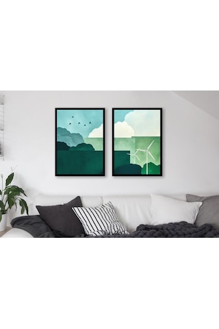 Modern Manzara İkili Çerçeveli Mdf Tablo Seti-174308