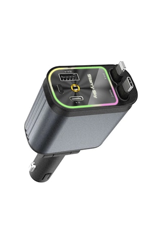 4 Ü 1 Arada Çift Usb Bağlantı Çakmaklık, Type-c Hızlı Şarjlı 66w,geri Çekilebilir Araç Telefon Şarj