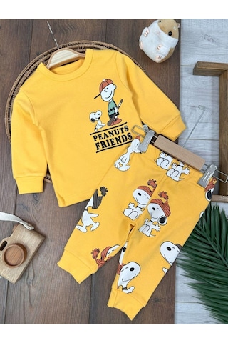 Bisiklet Yaka Peanuts Friends Baskılı Alt Üst Pijama Takımı 4bb2 Sarı