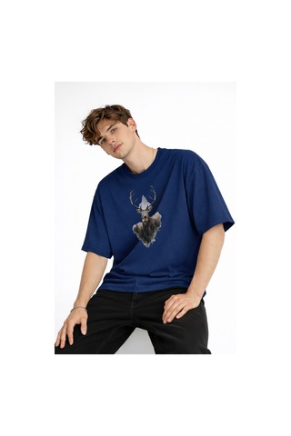 Misa Tahtakale Deer - Oversize Erkek Tişört Koyu Mavi Çok Renkli