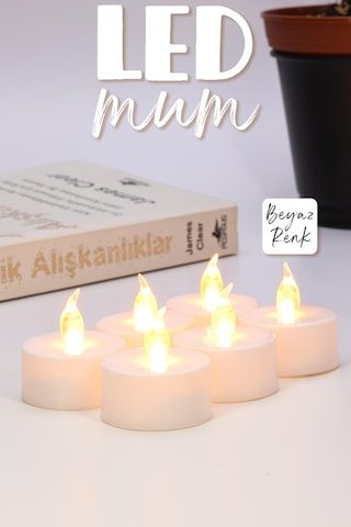 6 Adet Led Mum Tealight Mini Dumansız Pilli Alevli Dekoratif Yapay Mum Işıldak Beyaz 1036-2 Beyaz