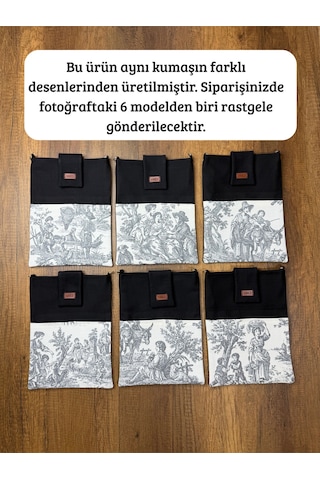 Aksesuarsepeti El Yapımı, Fransız Köylüsü Desenli, Cepli, Taşıma Askılı, Kılıf Çanta, Tablet Kılıfı, Kitap Kılıfı Siyah