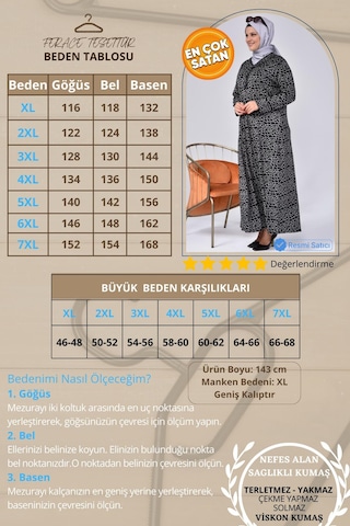 Kadin Buyuk Beden Yakası Firfirli Tesettur Anne Elbisesi Yakma Yapmaz Terletmez Siyah