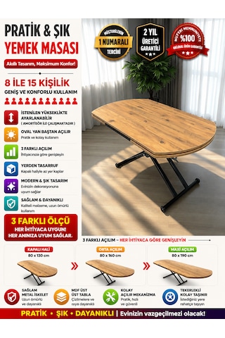 Oval Yan Baştan Açılır Akıllı Masa Üst Tabla Mdf Yüksekliği Ayarlanabilir Pratik Siyah Mekanizmalı Atlantik - Çam