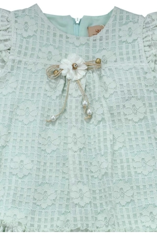 Güllü Çiçek Desenli Kız Bebek Elbise Yeşil Bipamuk 001