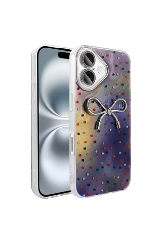 Apple Uyumlu iPhone 16 Kılıf Kamera Korumalı Figürlü Zore Ponti Silikon Kapak - Lila Lila