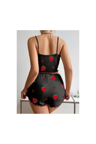 Lily Bianca Nightwear Askılı Göbek Kısmı Dekolteli Fiyonk Detaylı Ve Şortlu Penye Gecelik Siyah