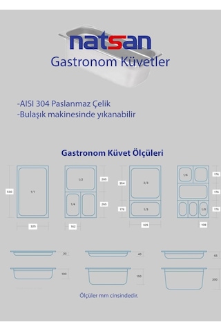 Paslanmaz Çelik Gastronom/gastronorm Küvet Gn 1/3-20 32,5 X 17,6 X 2 Cm
