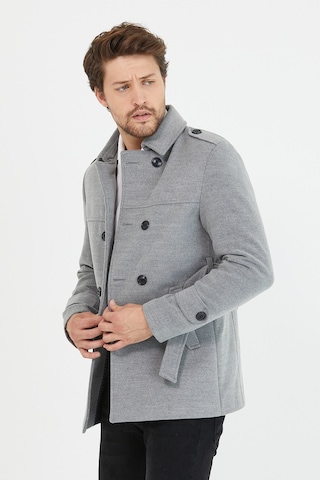Mero Life Erkek Açık Gri Kemerli Kaşe Kaban Trenç Model Açık Gri