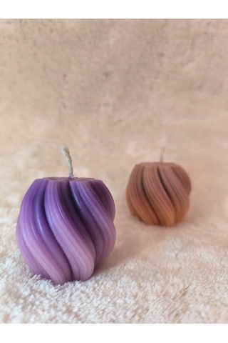 Dalga Desenli Dekoratif Mum, Tek Renk Mor