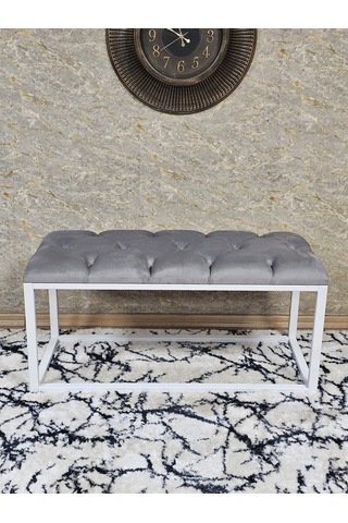 Zafir Beyaz Boyalı Diktörtgen 100 Cm X 40 Cm Oturak Puf - Bench - Makyaj Oturağı - Oturak Gri