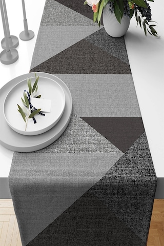 Füme Geometrik Desenli Premium Masa Örtüsü Runner Rnr606