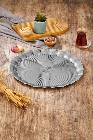 Cooker 35 Cm Metal Yuvarlak Gümüş Sunum Tepsisi Ckr3903 Diğer