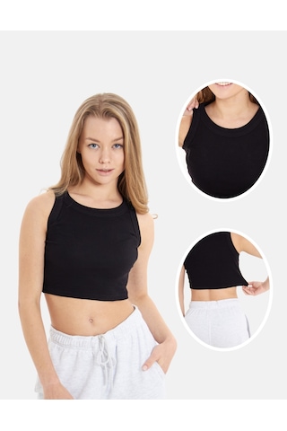 Alya Underwear Kaşkorse Kalın Biye Crop Siyah