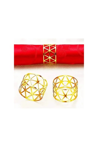 Shineyee Üçgen S Şekilli Dayanıklı Metal Peçete Halkası Seti - 12'li Altın Renk Altın