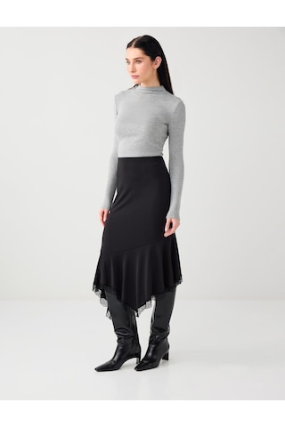 Jimmy Key Siyah Normal Bel Düz Kesim Dantel Detaylı Örme Midi Etek 6sw075494900