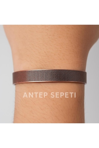 Bakır Kare Motifli Bileklik 6mm Kahverengi