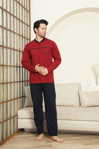 Enisena Erkek %100 Pamuklu Pijama Takımı-robalı Ve 3 Düğmeli-12489 Bordo