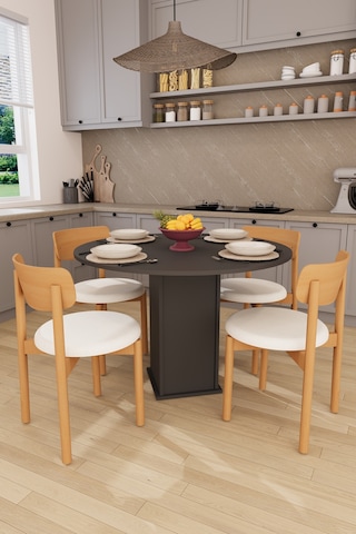 Modern Dolaplı 4 Kişilik Mutfak Yemek Masası Ve Sandalye %100 Mdf Mutfak Yemek Odası Masası Takımı Ymt04 Antrasit