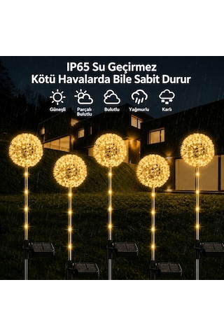 2'li Güneş Enerjili Karahindiba Bahçe Lambası Solar Led Dekoratif Dış Mekan Aydınlatma Sıcak Beyaz
