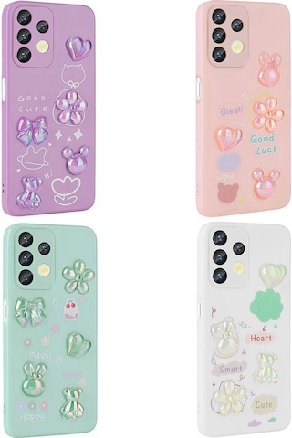 Samsung Uyumlu Galaxy A13 4g Kılıf Kabartma Figürlü Parlak Zore Toys Silikon Kapak Light Green