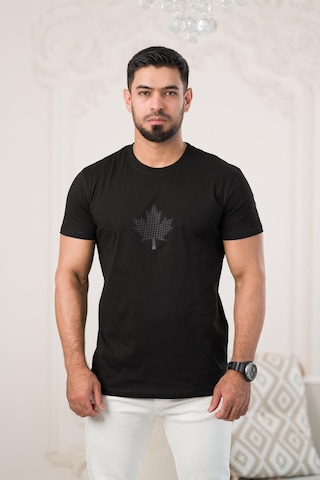Paul Martin Bisiklet Yaka Önü Baskılı Pamuklu Basic Regular Fit T-shirt Siyah