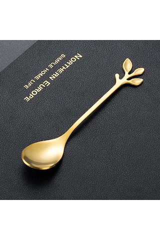 Kosona Gümüş Renkli Paslanmaz Çelik Kaşıklık Seti: Çay, Kahve Karıştırıcı, Kurabiye, Meyve, Ay Kek Yeme Kaşıkları - Doğa Motifli Zanaatî Tasarım Diğer