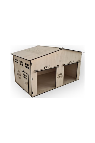 Ahşap Oyuncak Garaj Açılır Çatı Ve Kapılı