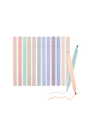 Aubyhe 12 Renk Yumuşak Vurgulayıcı Seti - İki Uçlu Uç İnce + Çatal - Hızlı Kuruyan - Kağıda Sızmayan - Not Alma, Çalışma, Renklendirme İçin Çok Renkli