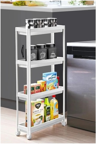 Sev Plastik 4 Katlı Tekerlekli Diktördgen Organizetör Raf Beyaz