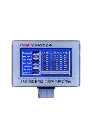 Powtify M6t24 24s Kanallı Yüksek Hassasiyetli Lityum Batarya Pil Gerçek Zamanlı Voltaj Analizörü Cihazı Aleti