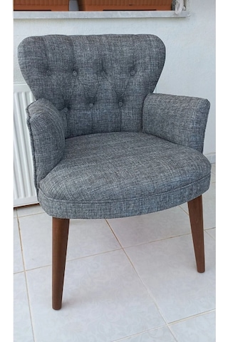 Fabricahome Berjer - Tekli Koltuk - Keten Kumaş - Ahşap Ayak - Antrasit Gri