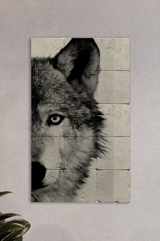 Taş Tablo Bozkurt - Duvar Dekoru, Kurt Tablo, Salon Tablosu 30x50cm