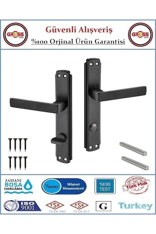 Lama Wc Banyo Kapı Kolu - Mat Siyah - 1 Takım Ön Ve Arka - Sağ