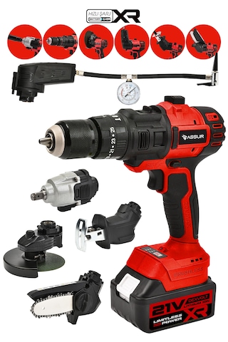 Assur Asr1031 21v Çift Akü 6 Başlıklı Set Kırmızı