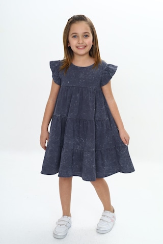 Toontoy Kız Çocuk Yıkamalı Elbise Füme