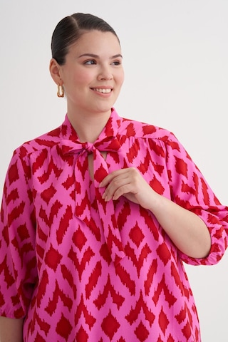 Desenli Fular Yaka Elbise-6232 Pembe