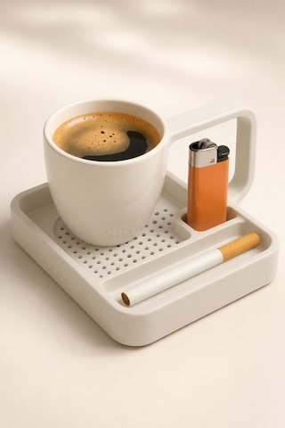 Kahve Sunum Tepsisi Çok Bölmeli Masa Üstü Organizer Kupa Fincan Standı Pla 12.5x11x7 Cm Beyaz