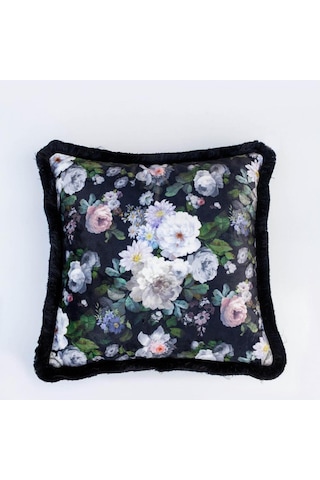 Siyah Çiçek Kadife Yastık/kırlent Dolgu Boncuk Elyaf, Ulusl. Yıkama Ve Solmama Sertifikası Çok Renkli