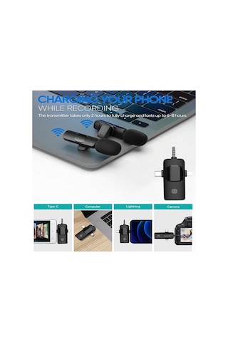 Lexroo K9-c2 Wireless 3ın1 Kablosuz Mikrofon Type-c - Lightning -3,5mm Jak Çiftli Yaka Mikrofonu