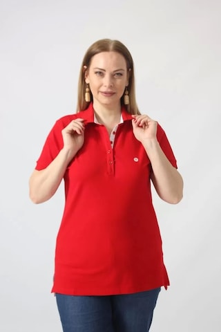 Moda Berray 21305 Kısa Kollu Büyük Beden Lakost Kumas T-shirt Kırmızı Kırmızı
