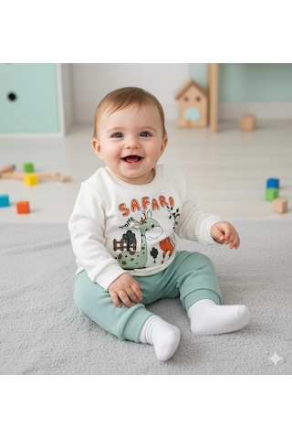 Erkek Bebek Safari Baskılı Alt Üst İkili Gündelik Takım Yeşil